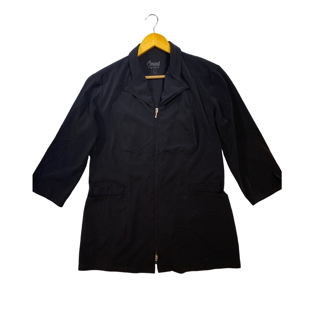 Smart by Maevn Womens Black Zip Front Scrub Jacket Professional Medical Coat L - Picture 9 of 10